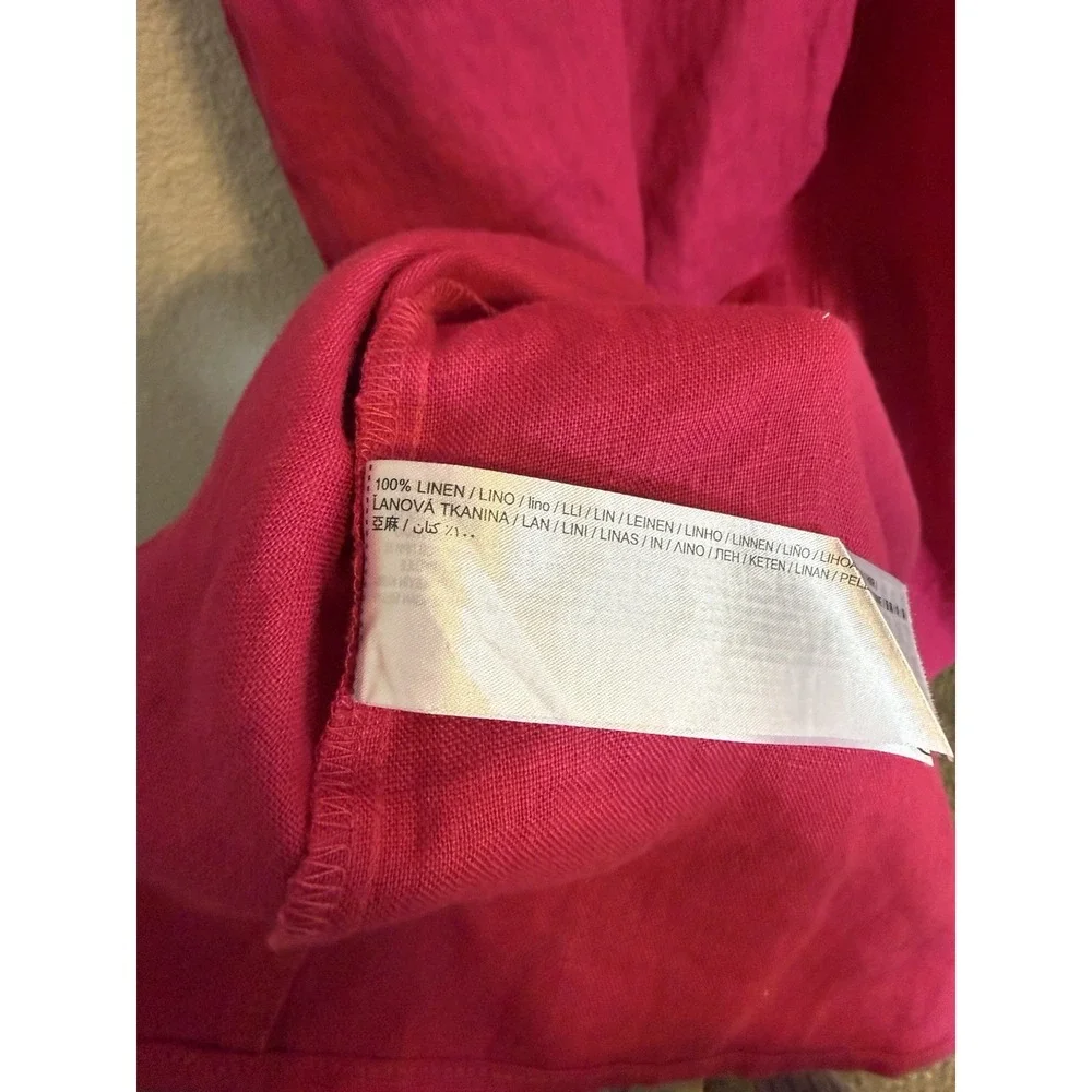 Mango MNG 100% Linen Dress MIDI Fuchsia Pink Sz Small Coastal Shift Casual